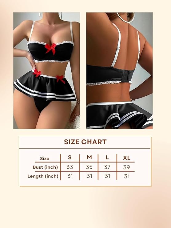 Elegant Lace Lingerie Set with Skirted Panty – Romantic Honeymoon Nightwear for Women