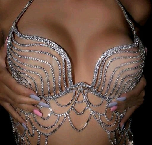 महिलाओं लड़कियों के लिए सेक्सी नाइटक्लब बॉडी चेन बिकिनी स्फटिक बॉडी चेन एक्सेसरी (सिल्वर)