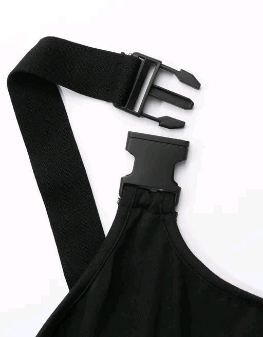 Women Solid Black Cut-Out Strap Style Fashion Bodysuit