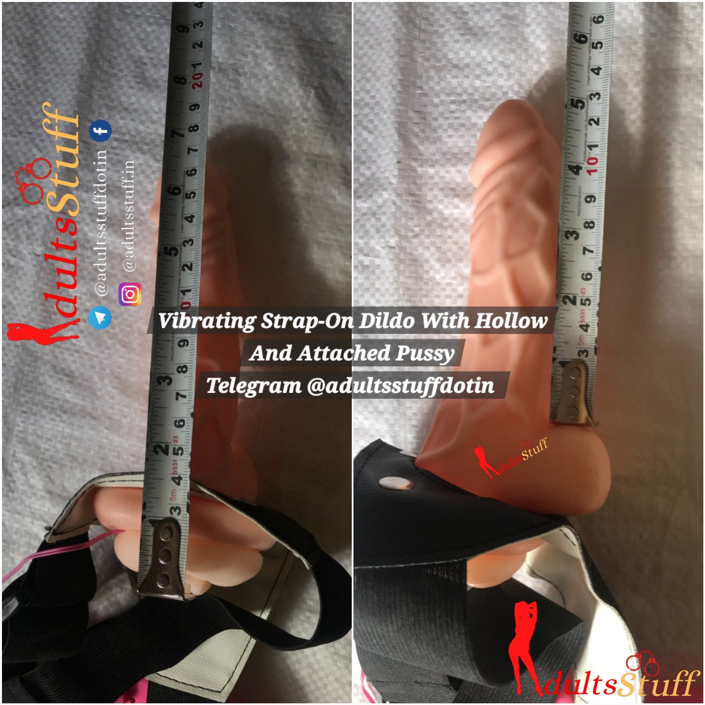 7 Inch Vibrating Strap-On Hollow Dildo With Pussy