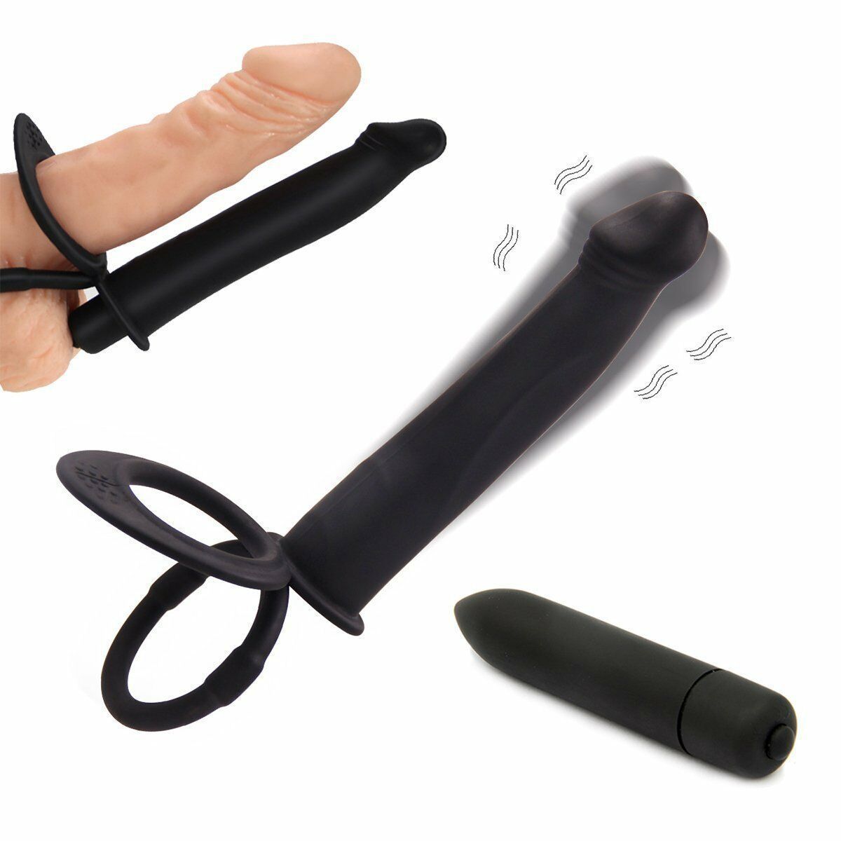 Black Dildo Vibration With Ring/Double Penetration Anal Dildo Strapon For Men