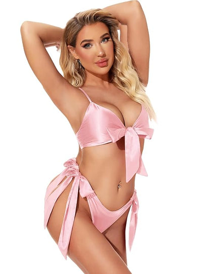 Elegant Satin Two-Piece Swimsuit Set
