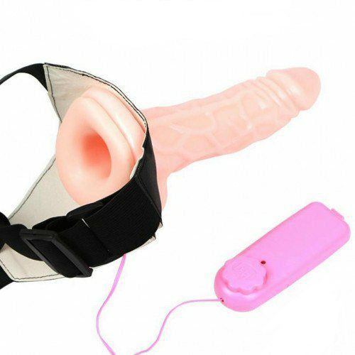 Vibrating 7 Inch Hollow Strap On Dildo With Soft Belt