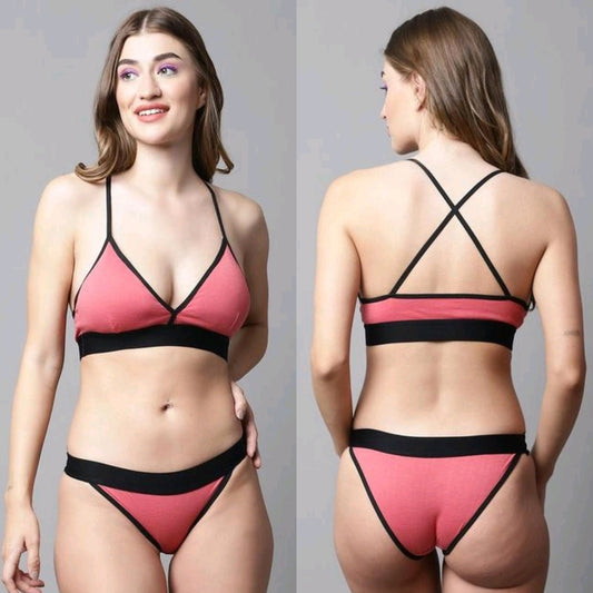 Padded Non-Wired Plunge Bra With Matching Panty Set