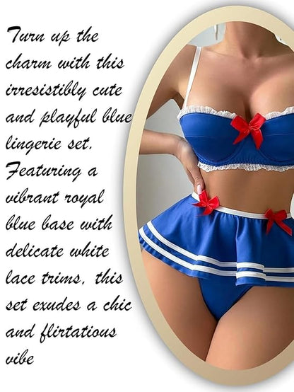 Elegant Lace Lingerie Set with Skirted Panty – Romantic Honeymoon Nightwear for Women