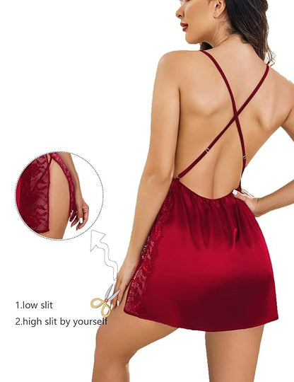 Women’s Lace Trim Babydoll Nightwear V-Neck Bridal Sheer Lingerie Nighty