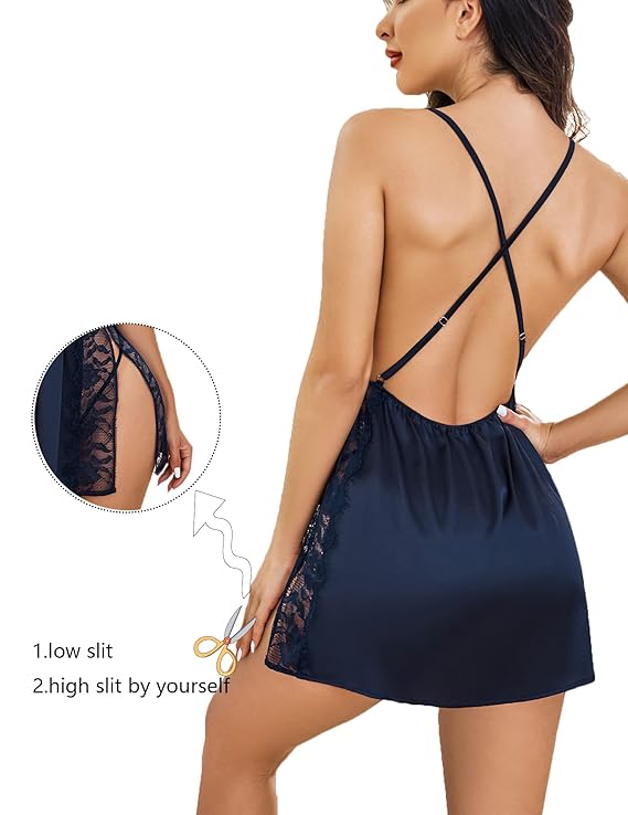 Women’s Lace Trim Babydoll Nightwear V-Neck Bridal Sheer Lingerie Nighty