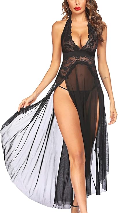 Women's Sheer Lace Halter Nightwear