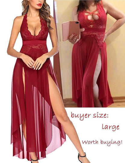 Women's Sheer Lace Halter Nightwear