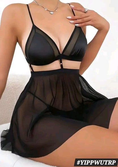 Women’s Chiffon Babydoll Nighty with Cut-out Waist & Strappy Back