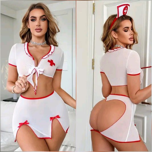 🔥 Sexy Hot Nurse Skirt Open Back Roleplay Lingerie Set