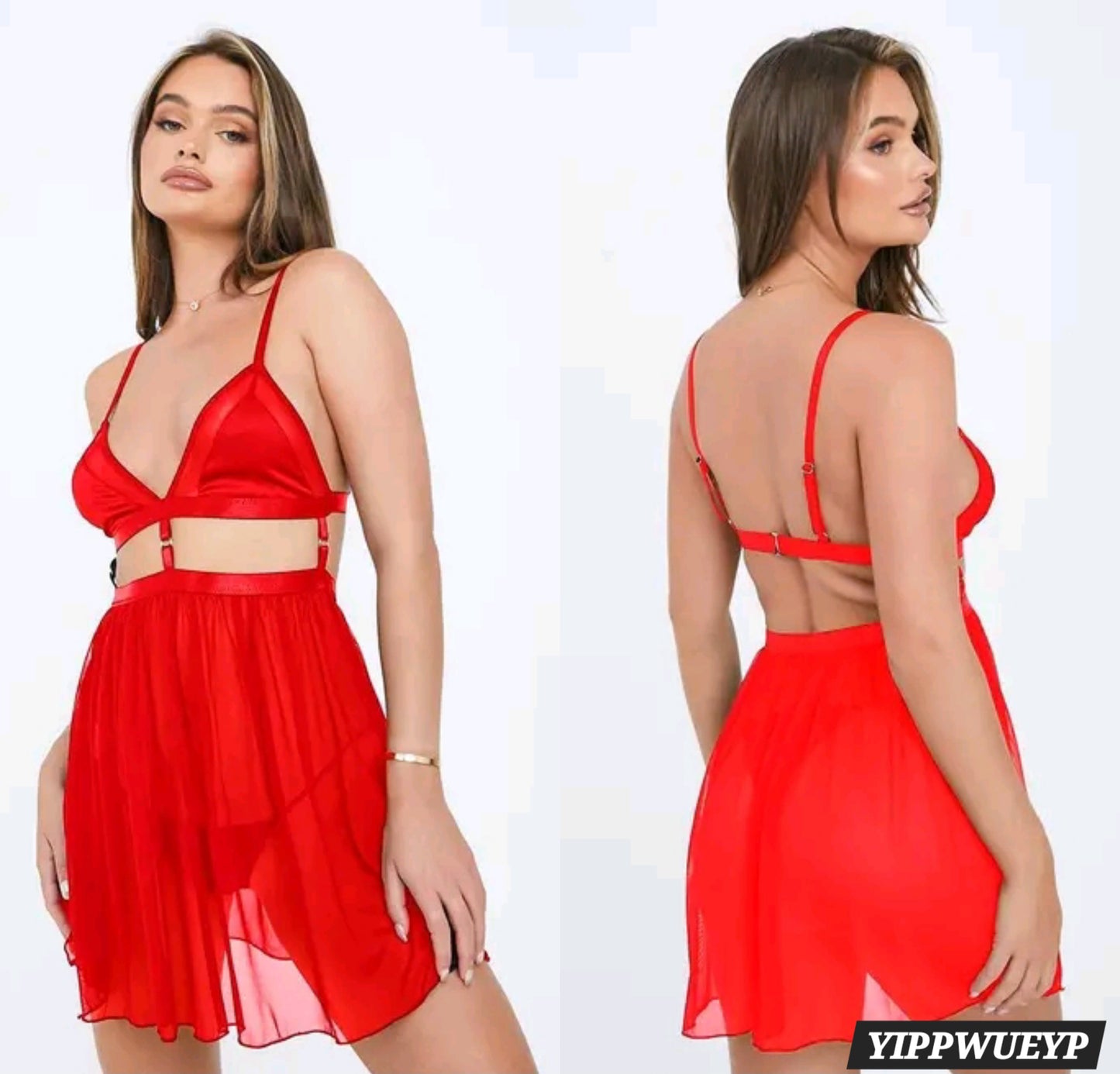 Women’s Chiffon Babydoll Nighty with Cut-out Waist & Strappy Back