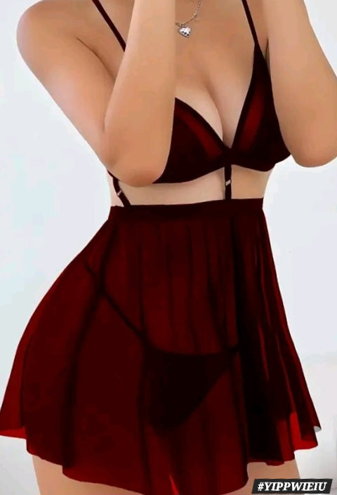 Women’s Chiffon Babydoll Nighty with Cut-out Waist & Strappy Back